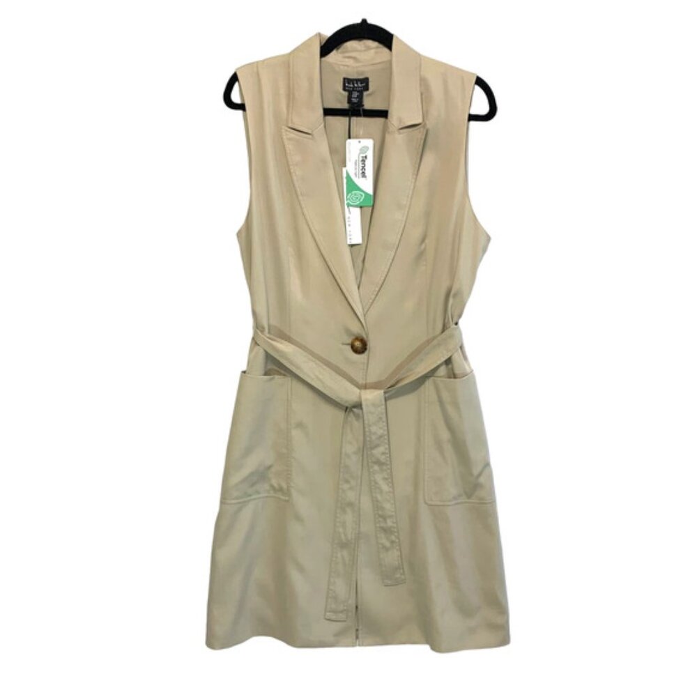 Nicole Miller Sleeveless Belted Trench Coat NWT Women's Sz M Beige Minimalist